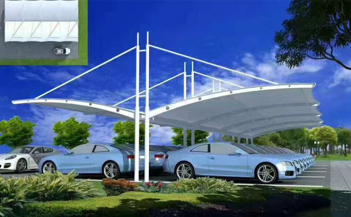 雙側停車棚張拉膜結構效果圖