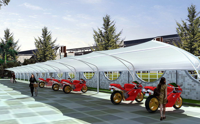 一處生活小區的停車棚張拉膜結構工程