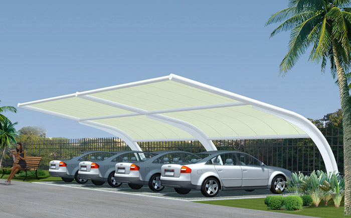 公園里的一處小型張拉膜結構停車棚