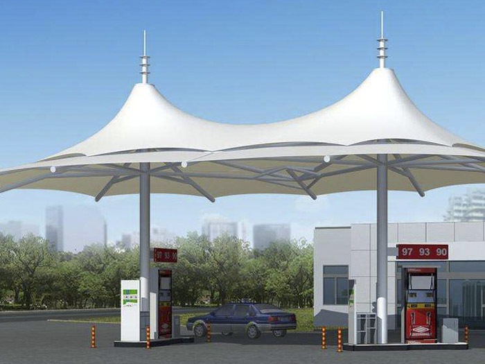 尖頂小型加油站張拉膜結構效果圖