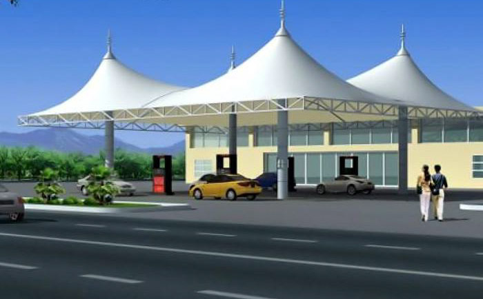 四連體式加油站張拉膜結構效果圖