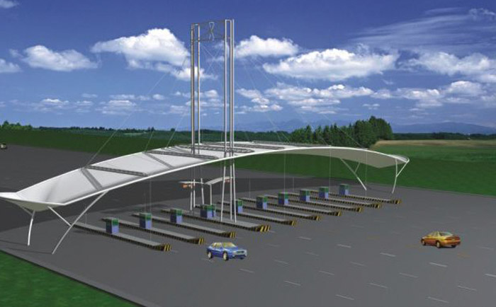 太格為某收費(fèi)站張拉膜結(jié)構(gòu)設(shè)計(jì)的效果圖