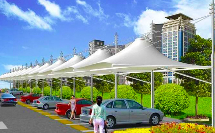 膜結構停車棚已經停放了很多車輛