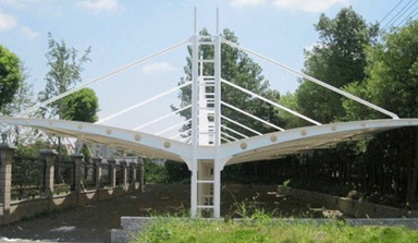 膜結構 雙側造型的膜結構車棚