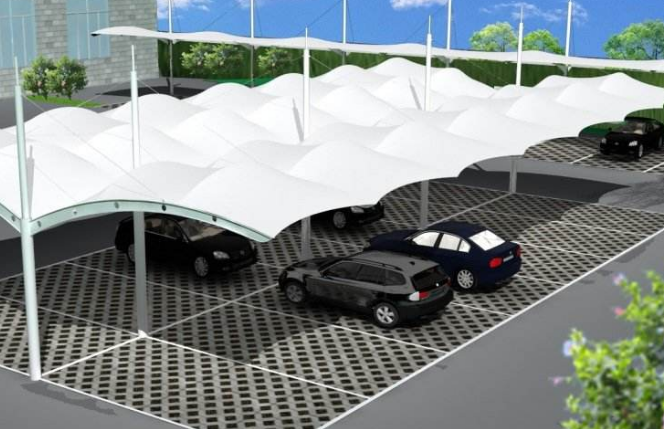 膜結構充電樁 白色的膜結構充電樁車棚