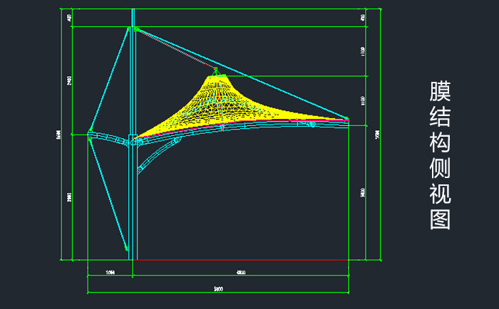 膜結構車棚之膜結構側視圖